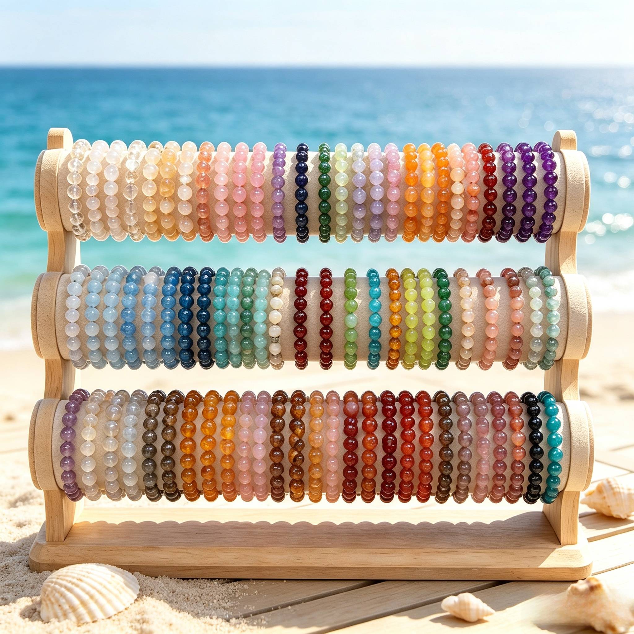 Random Color 10pcs Classic Hand Beaded Glass Stacked Bracelets